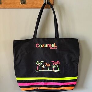 Cozumel Mexico Black Tote Bag with Colorful Accents